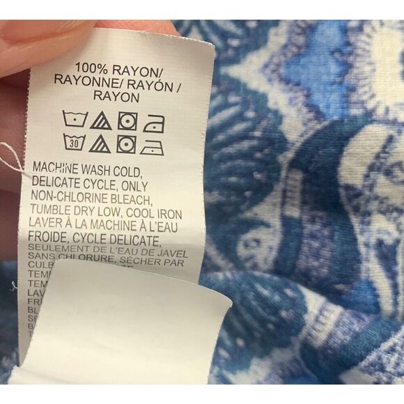 Lucky Brand Blue Paisley Print Boho CHIFFON TIE Blouse Tunic Top SZ M - Picture 5 of 5
